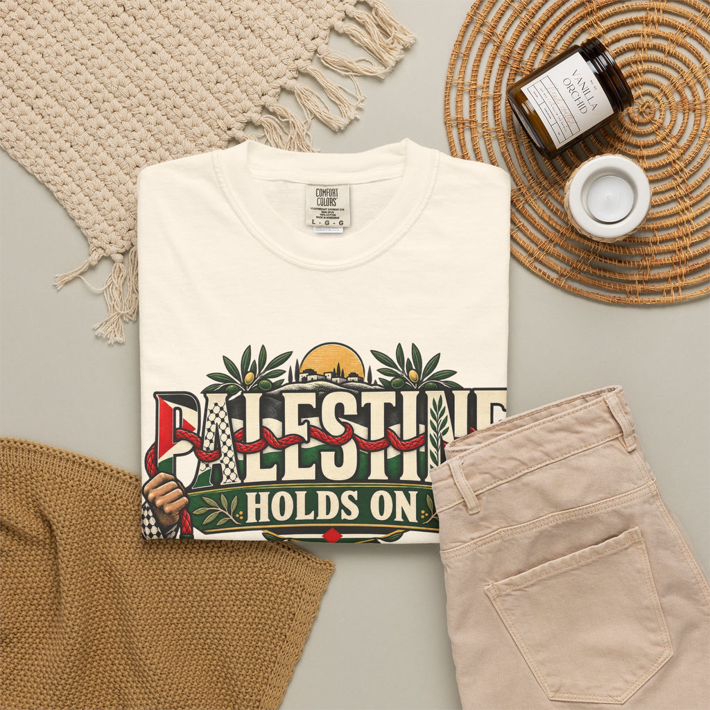 Palestine Holds On T-Shirt — Free Palestine Solidarity Graphic Tee