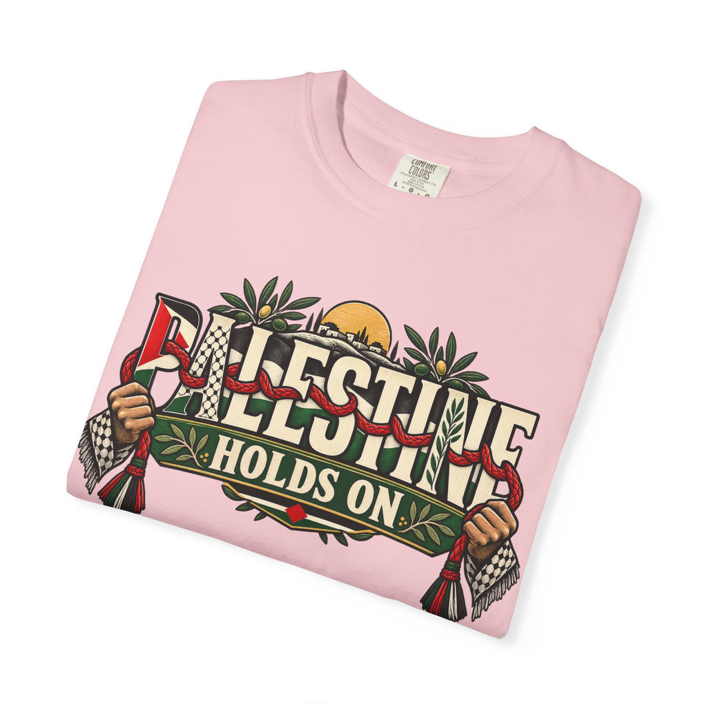 Palestine Holds On T-Shirt — Free Palestine Solidarity Graphic Tee
