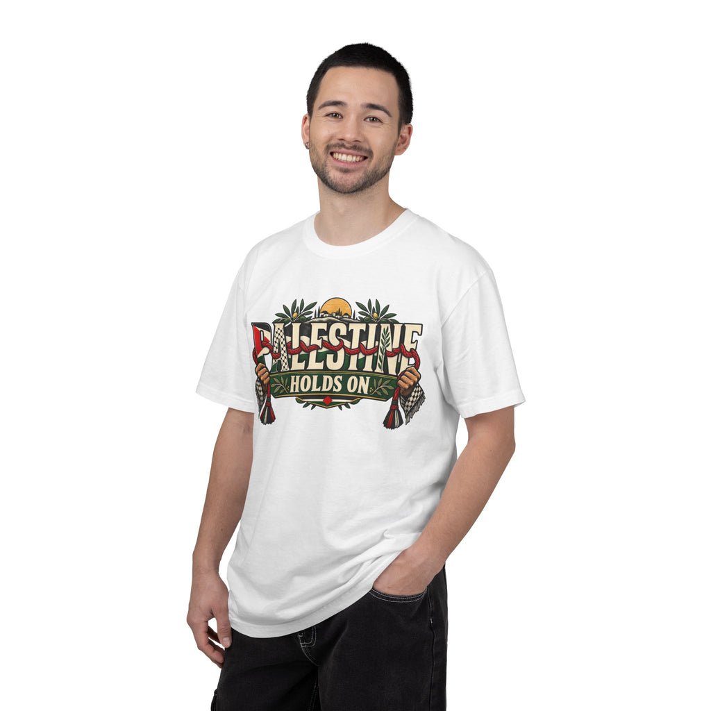 Palestine Holds On T-Shirt — Free Palestine Solidarity Graphic Tee