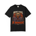 Mercy Ends At Midnight T‑Shirt — Gothic Skull Horror Graphic Tee