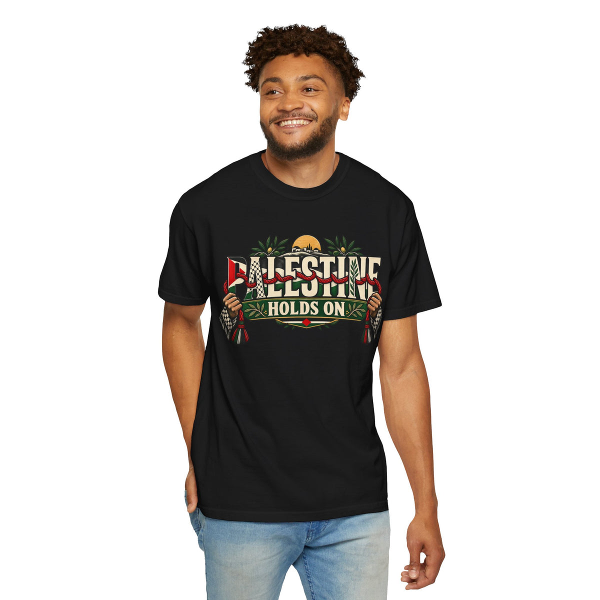 Palestine Holds On T-Shirt — Free Palestine Solidarity Graphic Tee