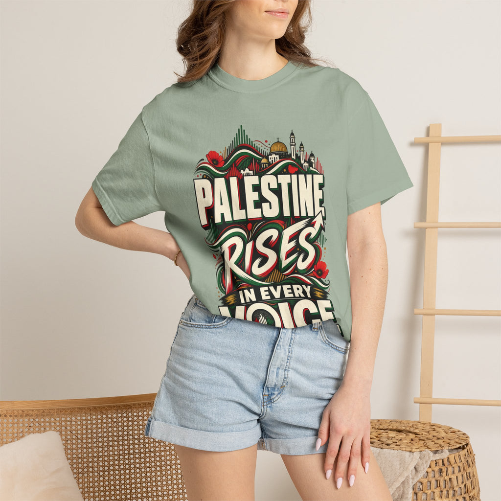 Palestine Rises Graphic T-Shirt — "Palestine Rises in Every Voice" Tee