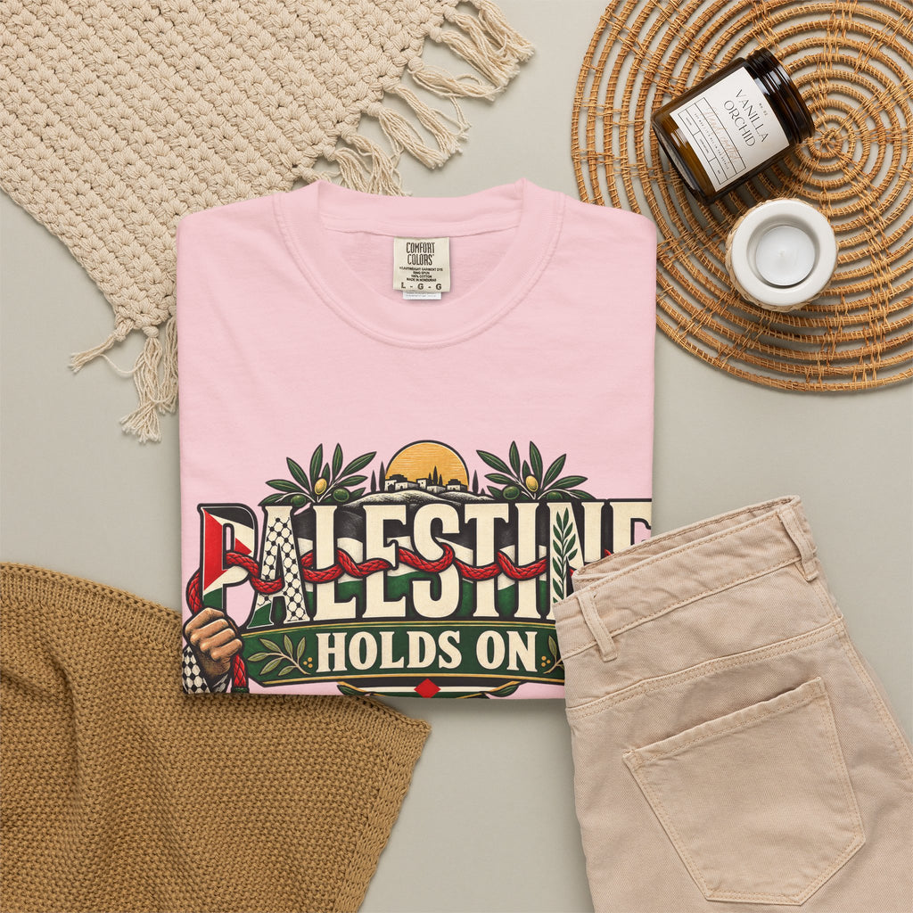 Palestine Holds On T-Shirt — Free Palestine Solidarity Graphic Tee