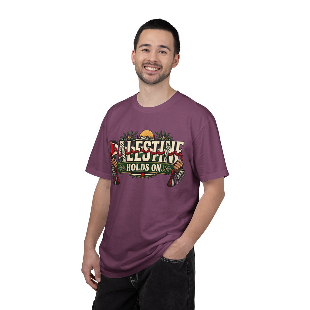 Palestine Holds On T-Shirt — Free Palestine Solidarity Graphic Tee