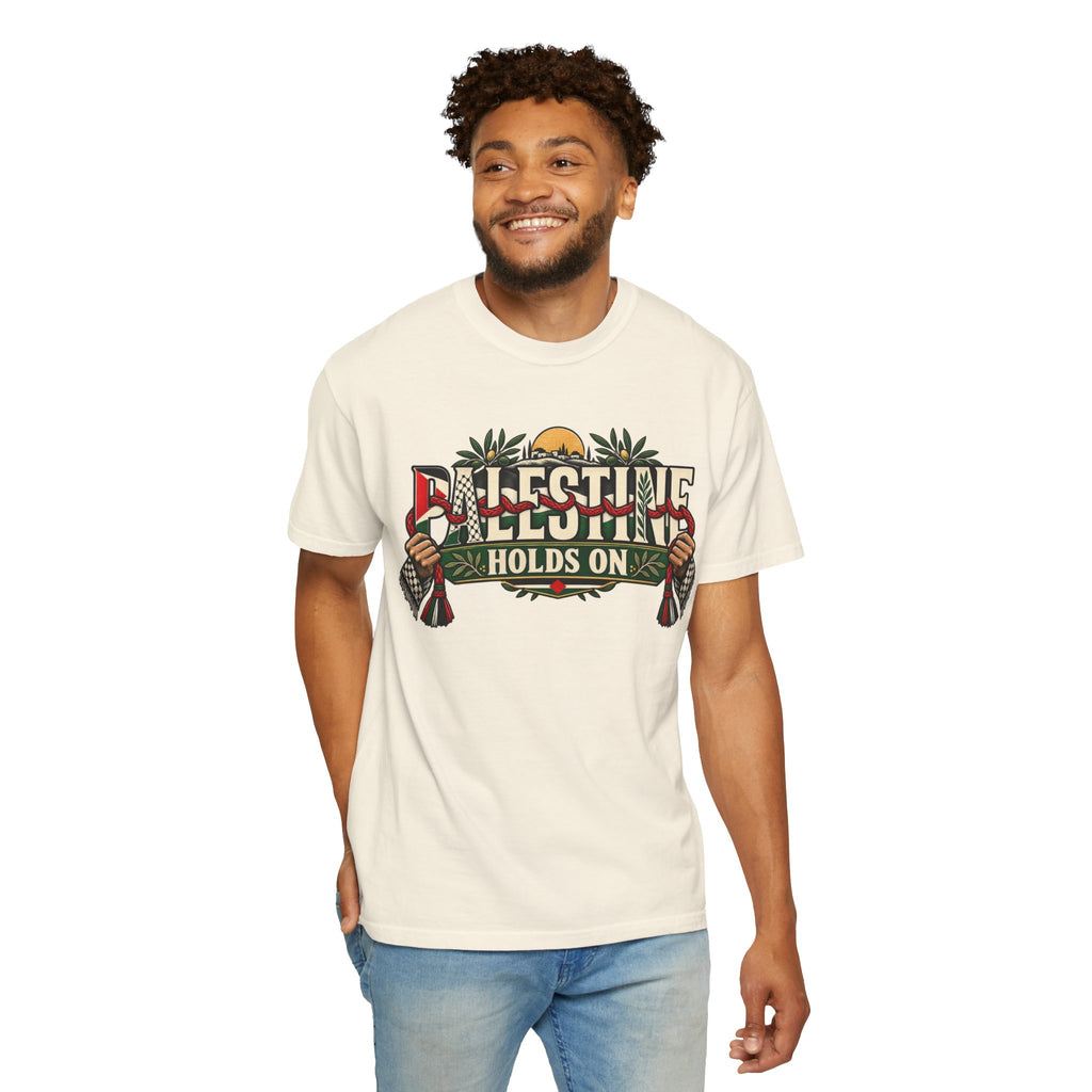 Palestine Holds On T-Shirt — Free Palestine Solidarity Graphic Tee
