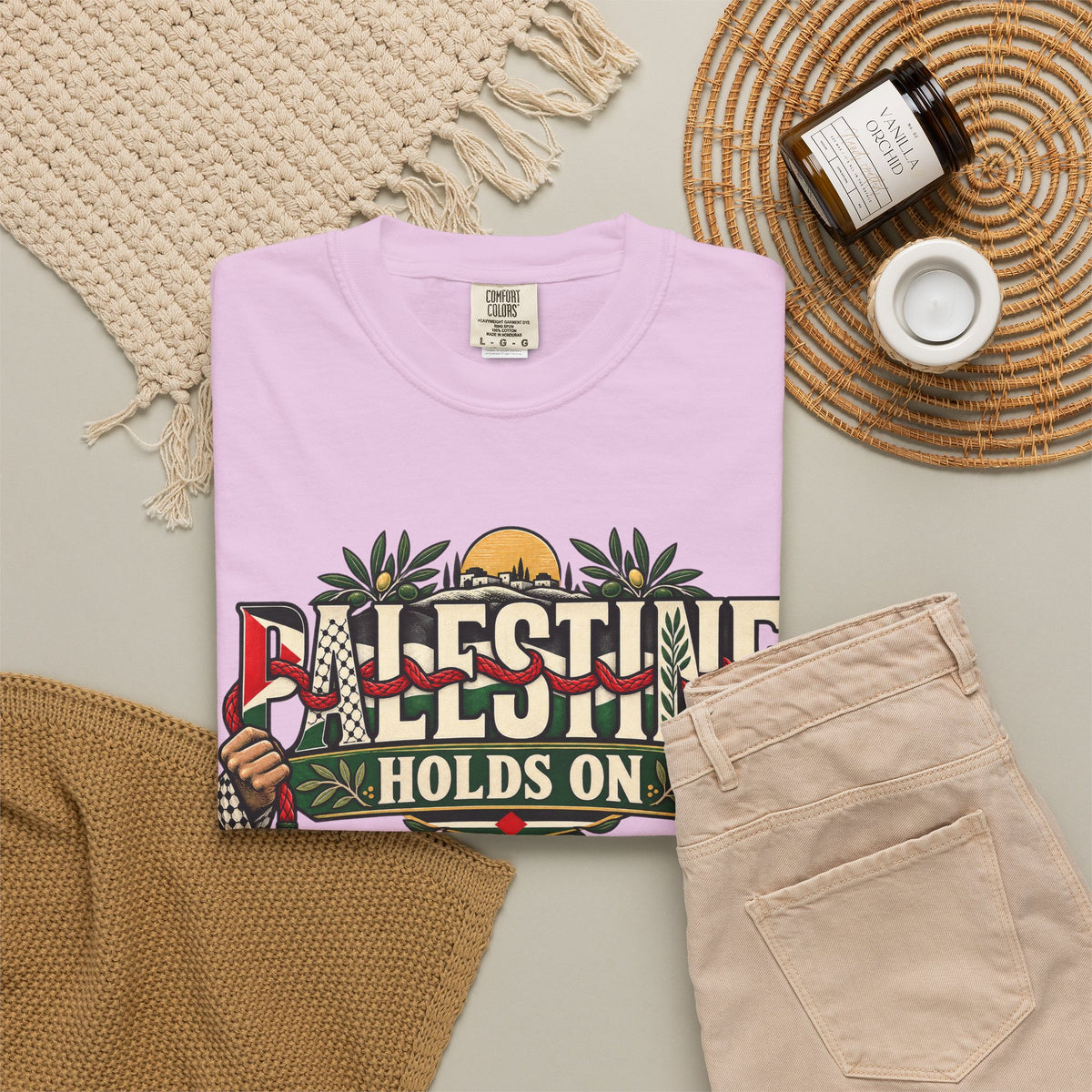 Palestine Holds On T-Shirt — Free Palestine Solidarity Graphic Tee
