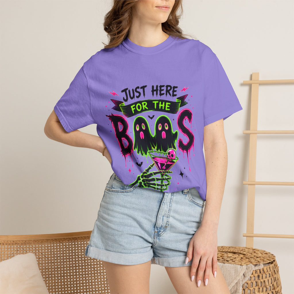 T-Shirt — "Just Here for the Boos" Halloween Ghost Graphic Tee