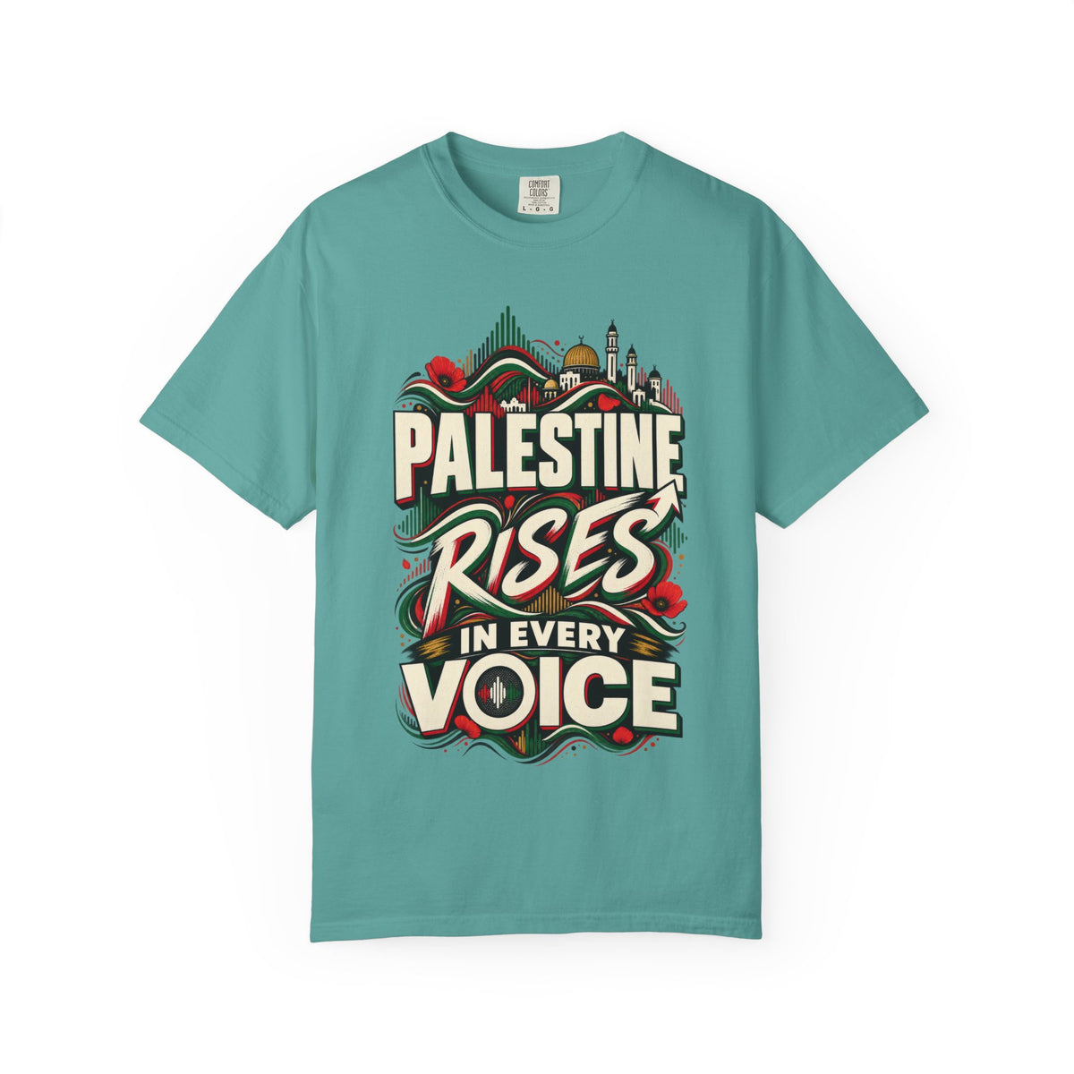 Palestine Rises Graphic T-Shirt — "Palestine Rises in Every Voice" Tee