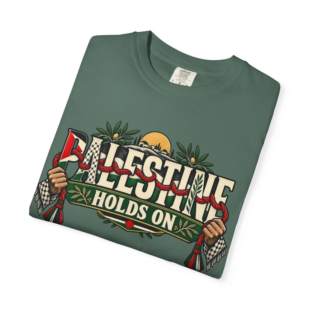 Palestine Holds On T-Shirt — Free Palestine Solidarity Graphic Tee
