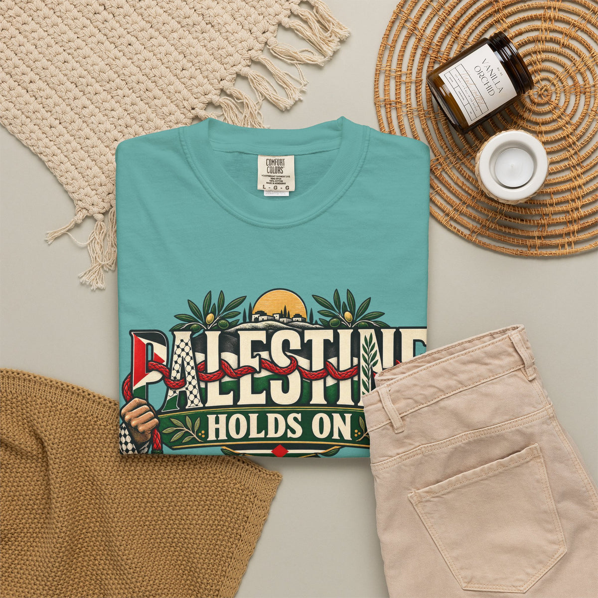Palestine Holds On T-Shirt — Free Palestine Solidarity Graphic Tee