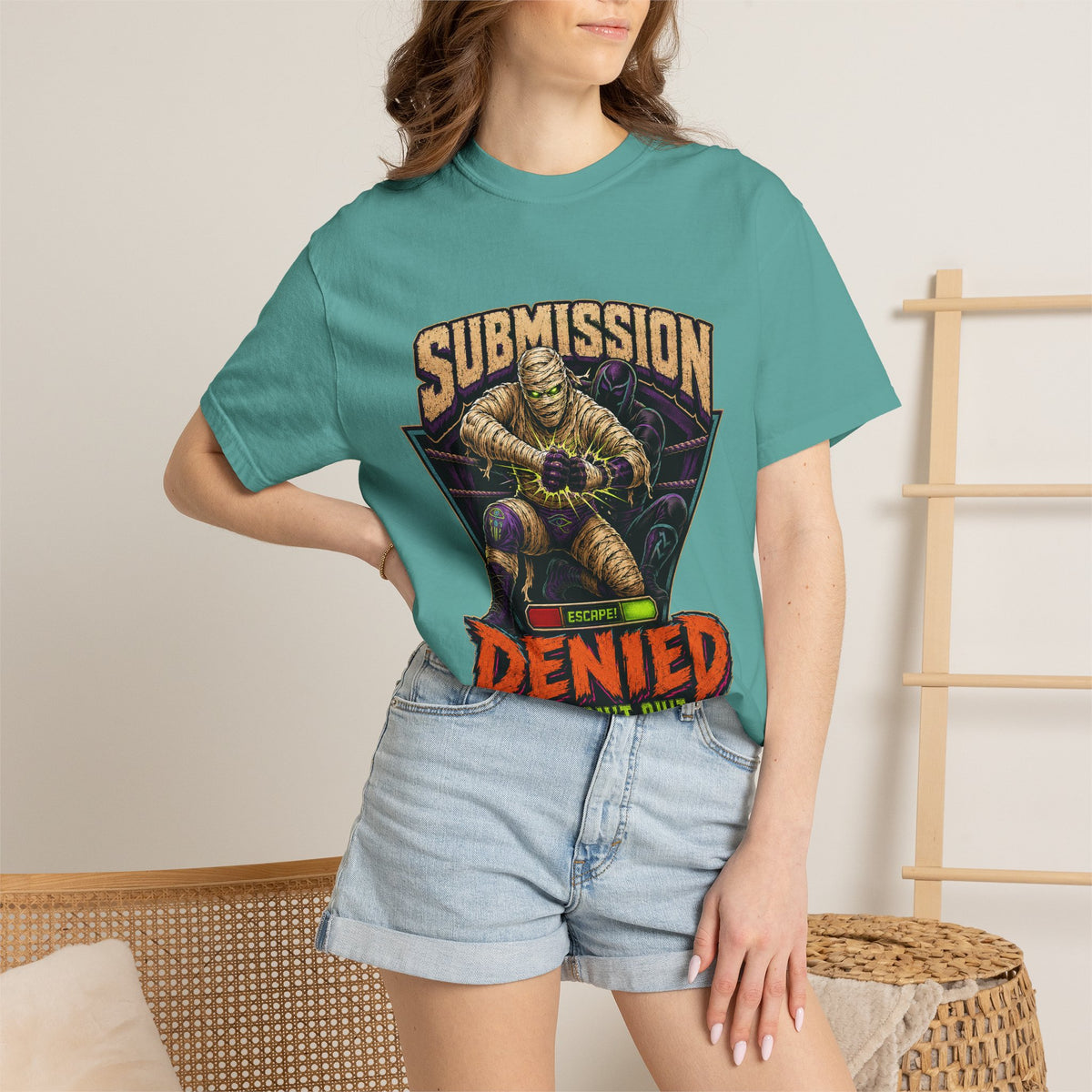 T-shirt « Submission Denied I Don't Quit » — T-shirt graphique de lutte pour Halloween