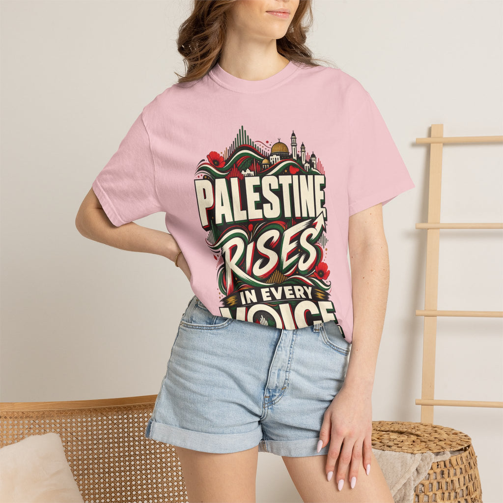 Palestine Rises Graphic T-Shirt — "Palestine Rises in Every Voice" Tee