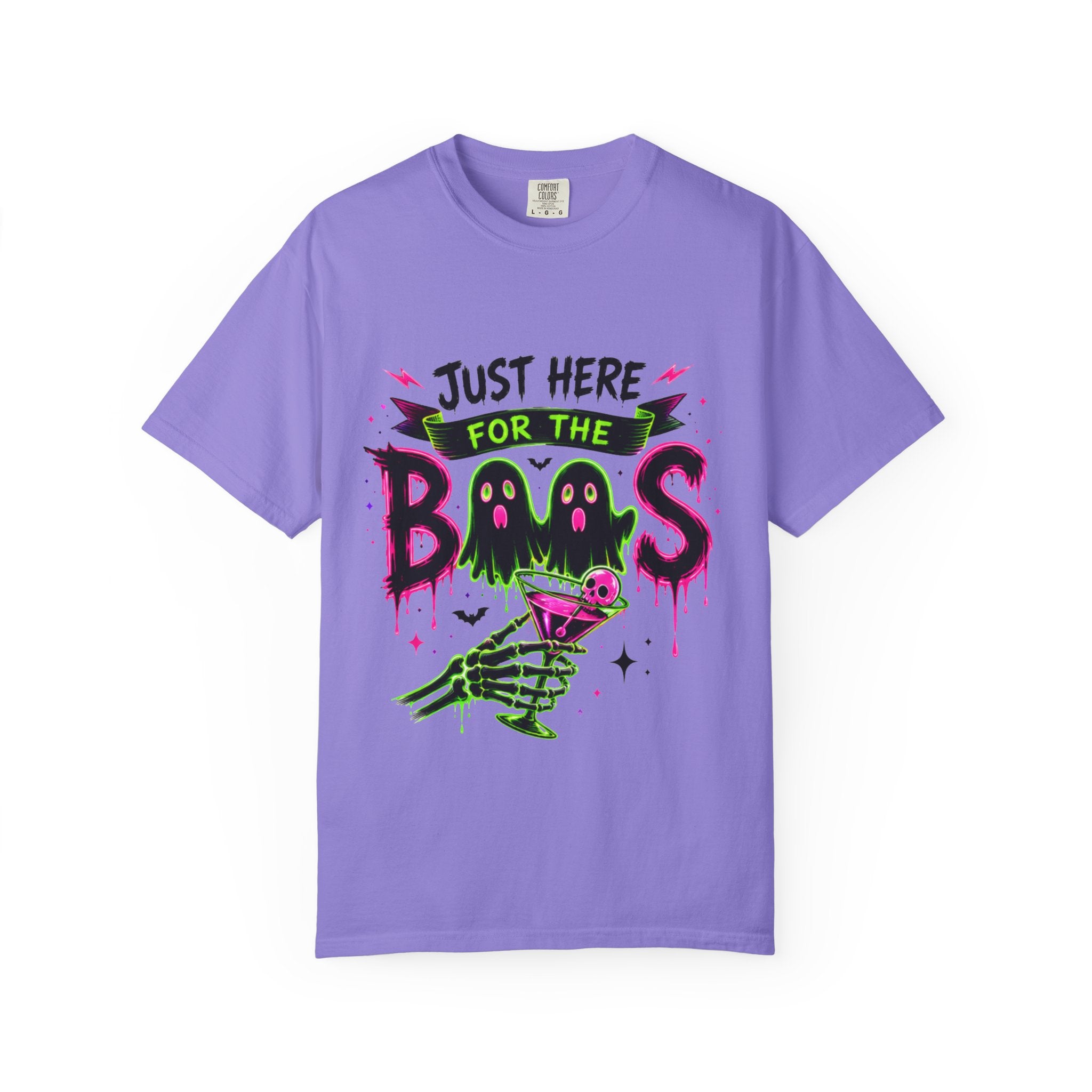T-Shirt — "Just Here for the Boos" Halloween Ghost Graphic Tee