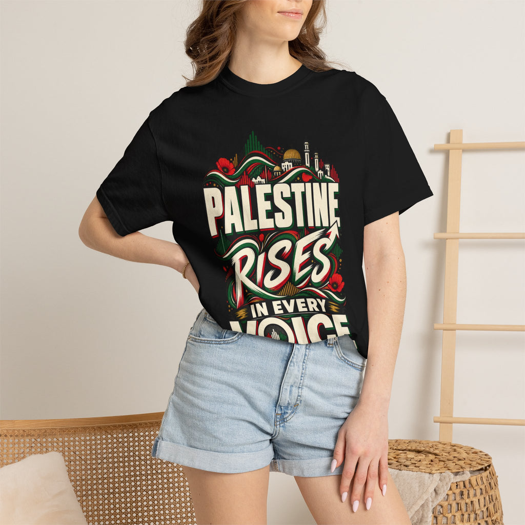 Palestine Rises Graphic T-Shirt — "Palestine Rises in Every Voice" Tee