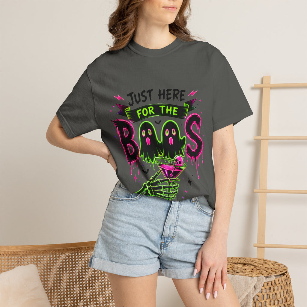 T-Shirt — "Just Here for the Boos" Halloween Ghost Graphic Tee
