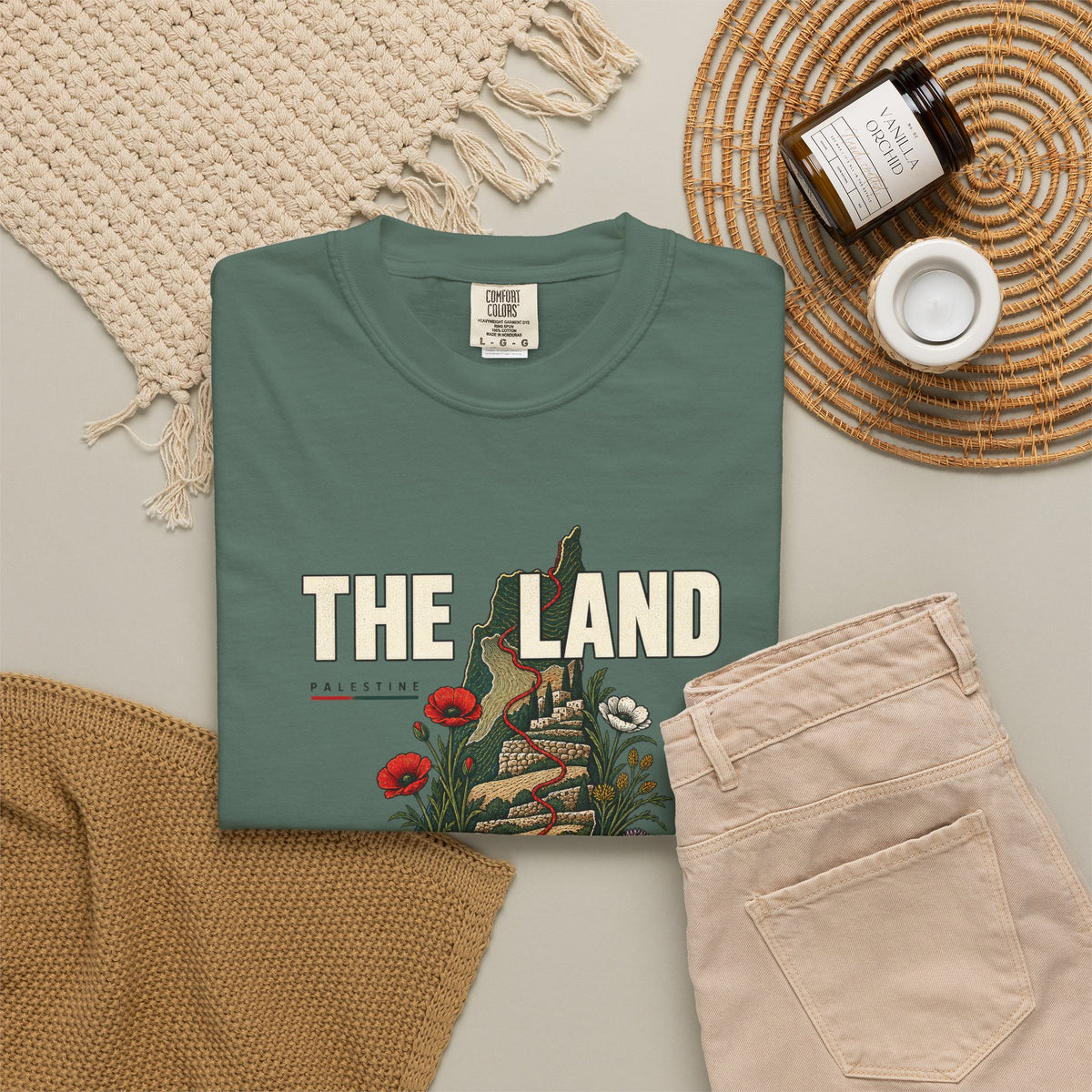 The Land Remembers T-Shirt — Memorial Floral Palestine Map Graphic