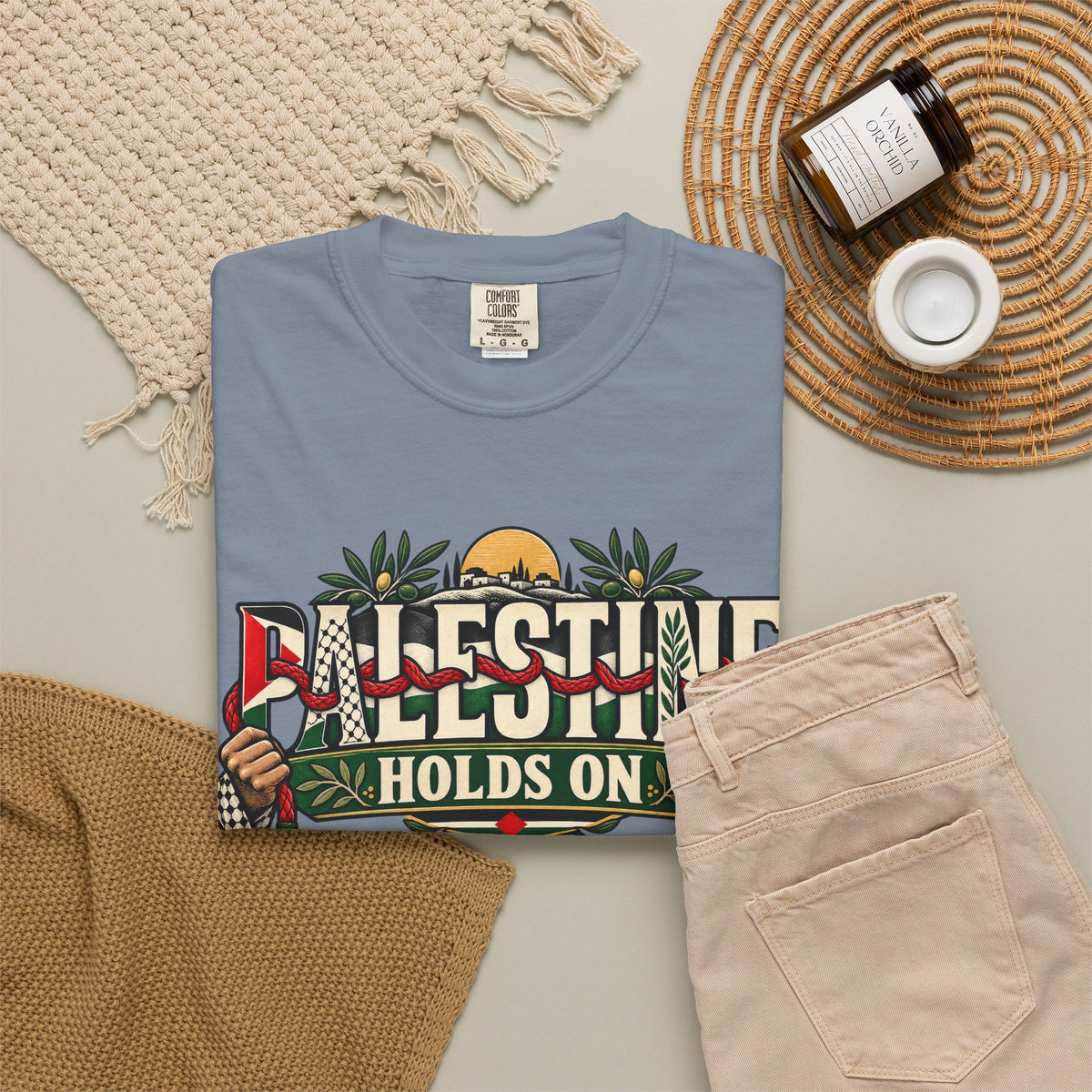 Palestine Holds On T-Shirt — Free Palestine Solidarity Graphic Tee