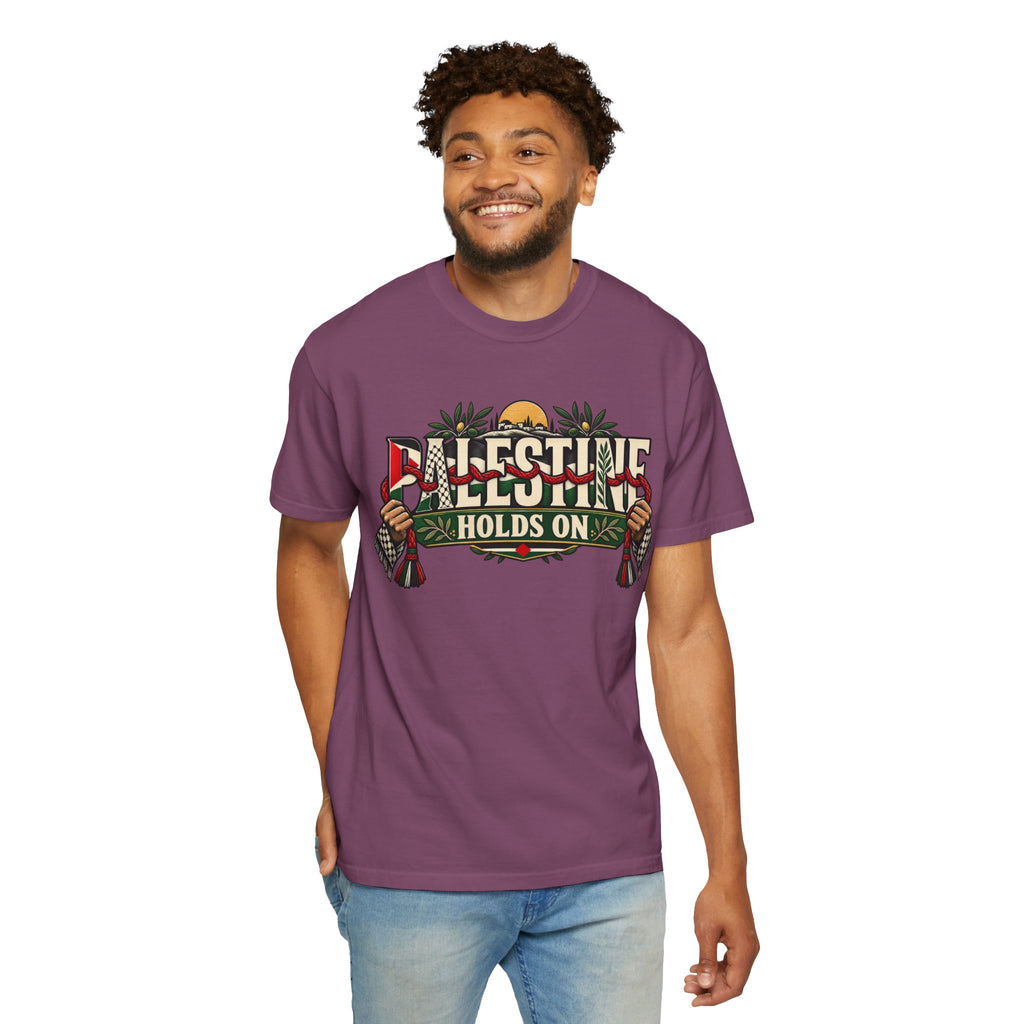 Palestine Holds On T-Shirt — Free Palestine Solidarity Graphic Tee
