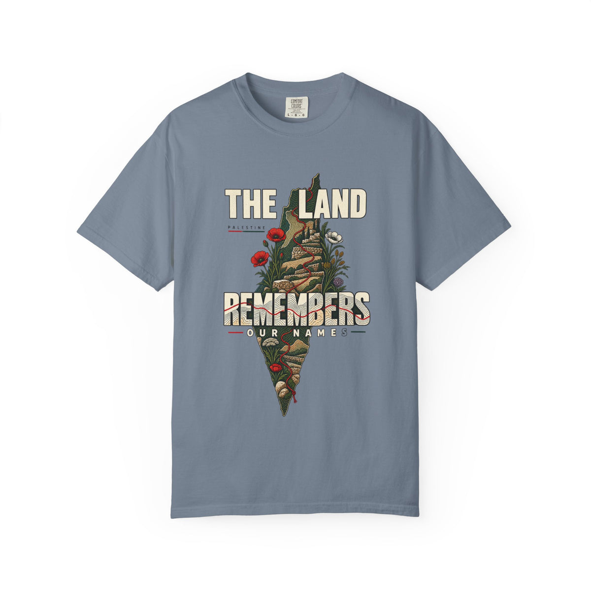 The Land Remembers T-Shirt — Memorial Floral Palestine Map Graphic