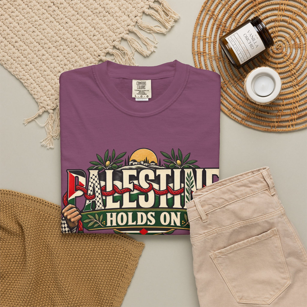 Palestine Holds On T-Shirt — Free Palestine Solidarity Graphic Tee