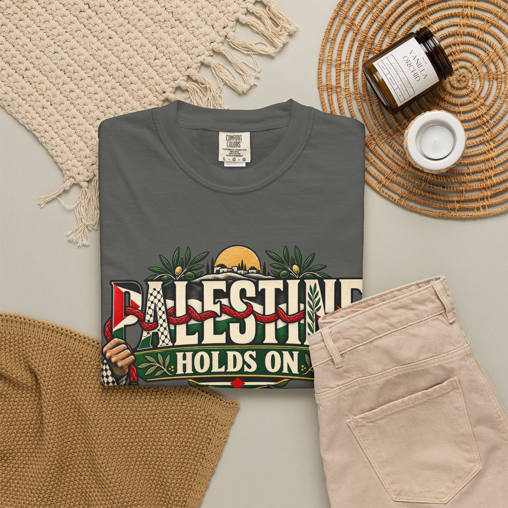 Palestine Holds On T-Shirt — Free Palestine Solidarity Graphic Tee
