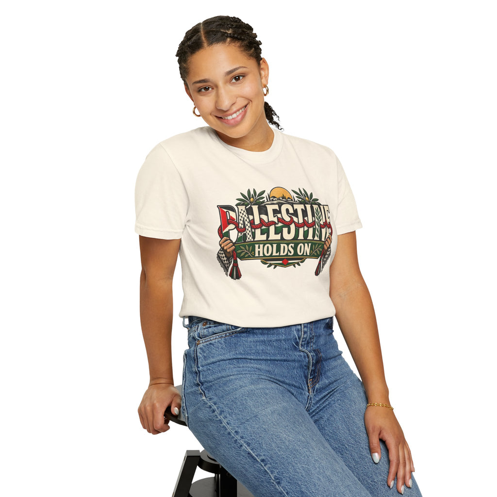 Palestine Holds On T-Shirt — Free Palestine Solidarity Graphic Tee