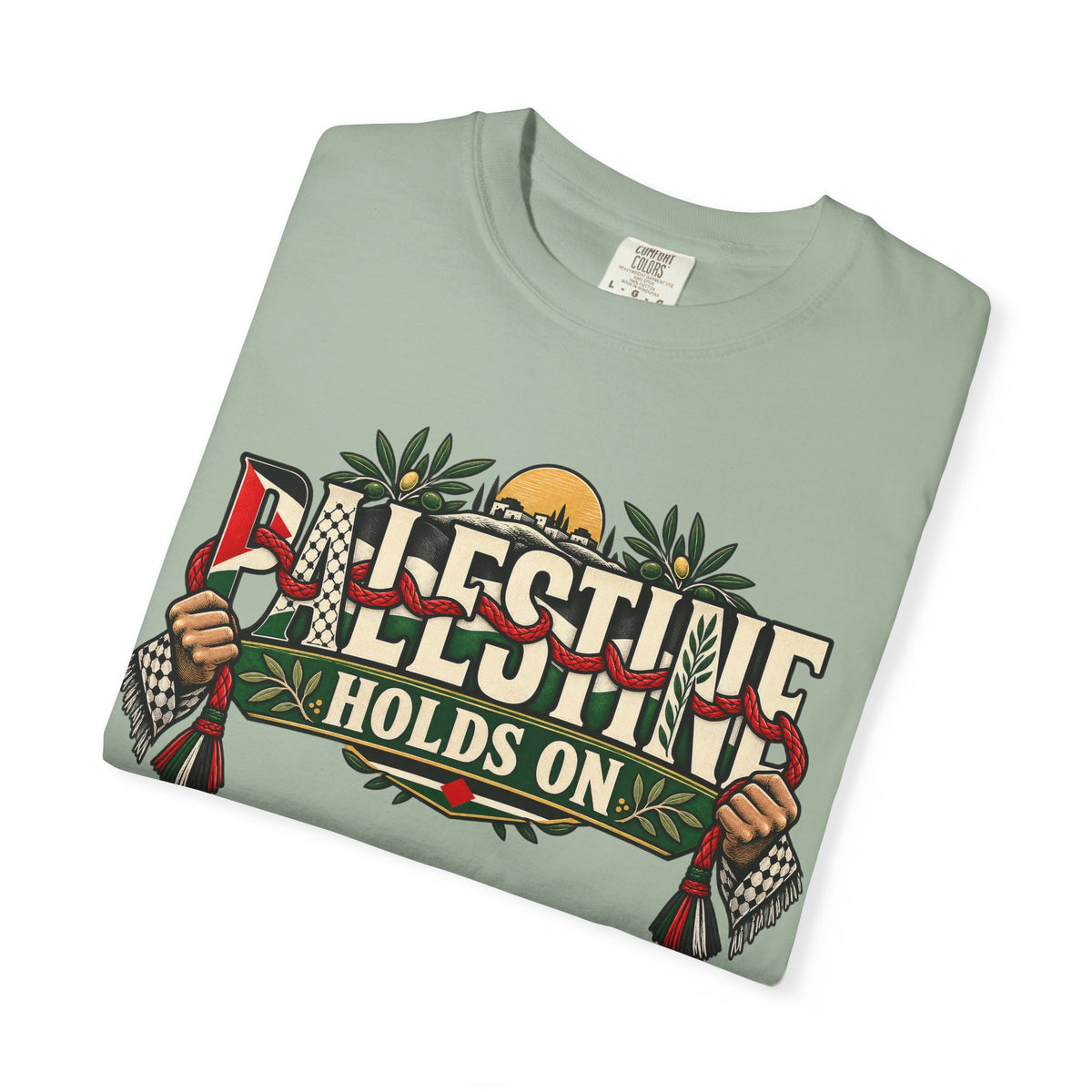 Palestine Holds On T-Shirt — Free Palestine Solidarity Graphic Tee