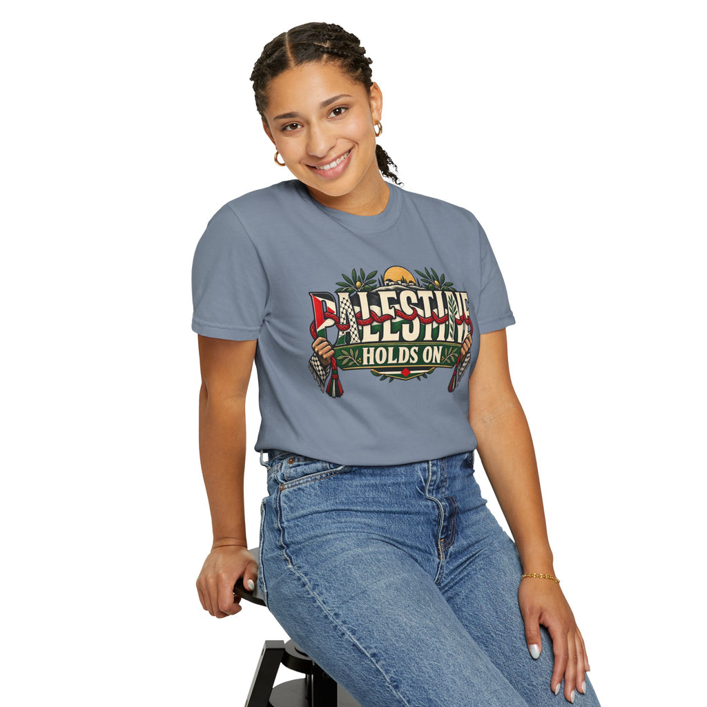 Palestine Holds On T-Shirt — Free Palestine Solidarity Graphic Tee