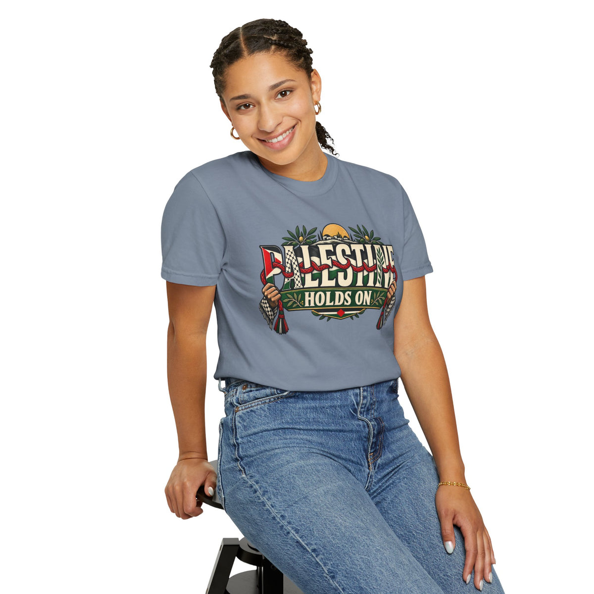 Palestine Holds On T-Shirt — Free Palestine Solidarity Graphic Tee