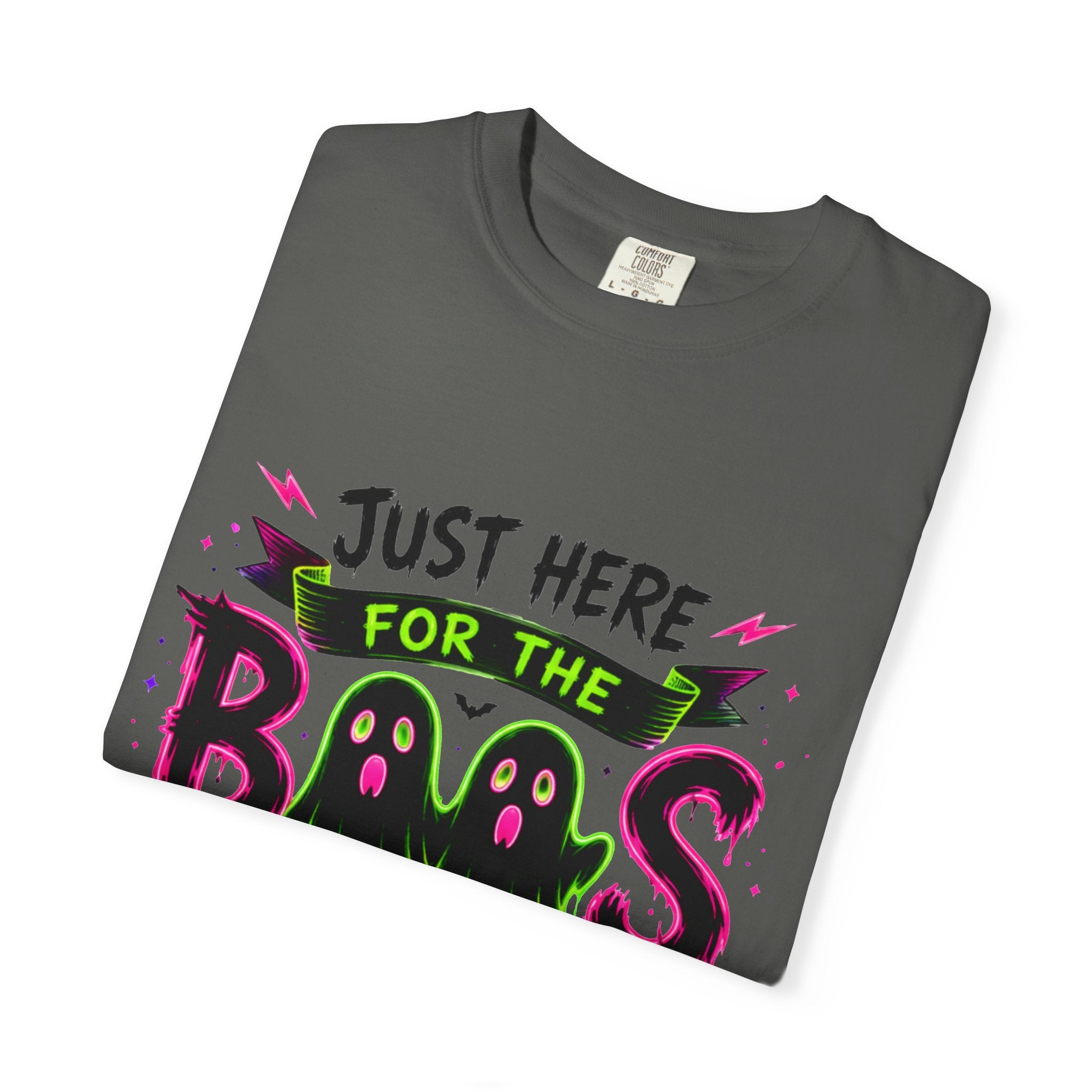 T-Shirt — "Just Here for the Boos" Halloween Ghost Graphic Tee