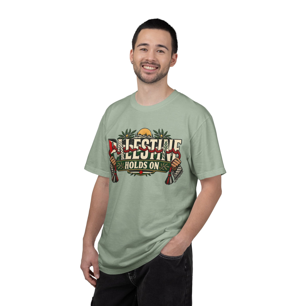 Palestine Holds On T-Shirt — Free Palestine Solidarity Graphic Tee