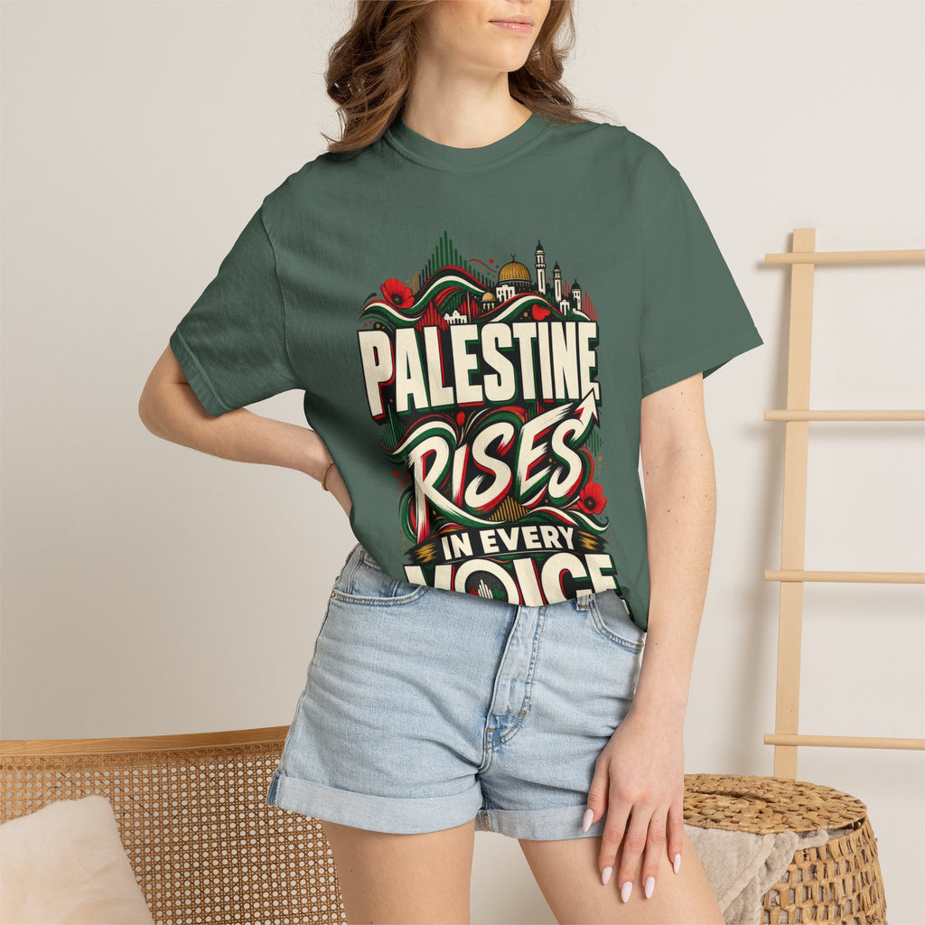 Palestine Rises Graphic T-Shirt — "Palestine Rises in Every Voice" Tee