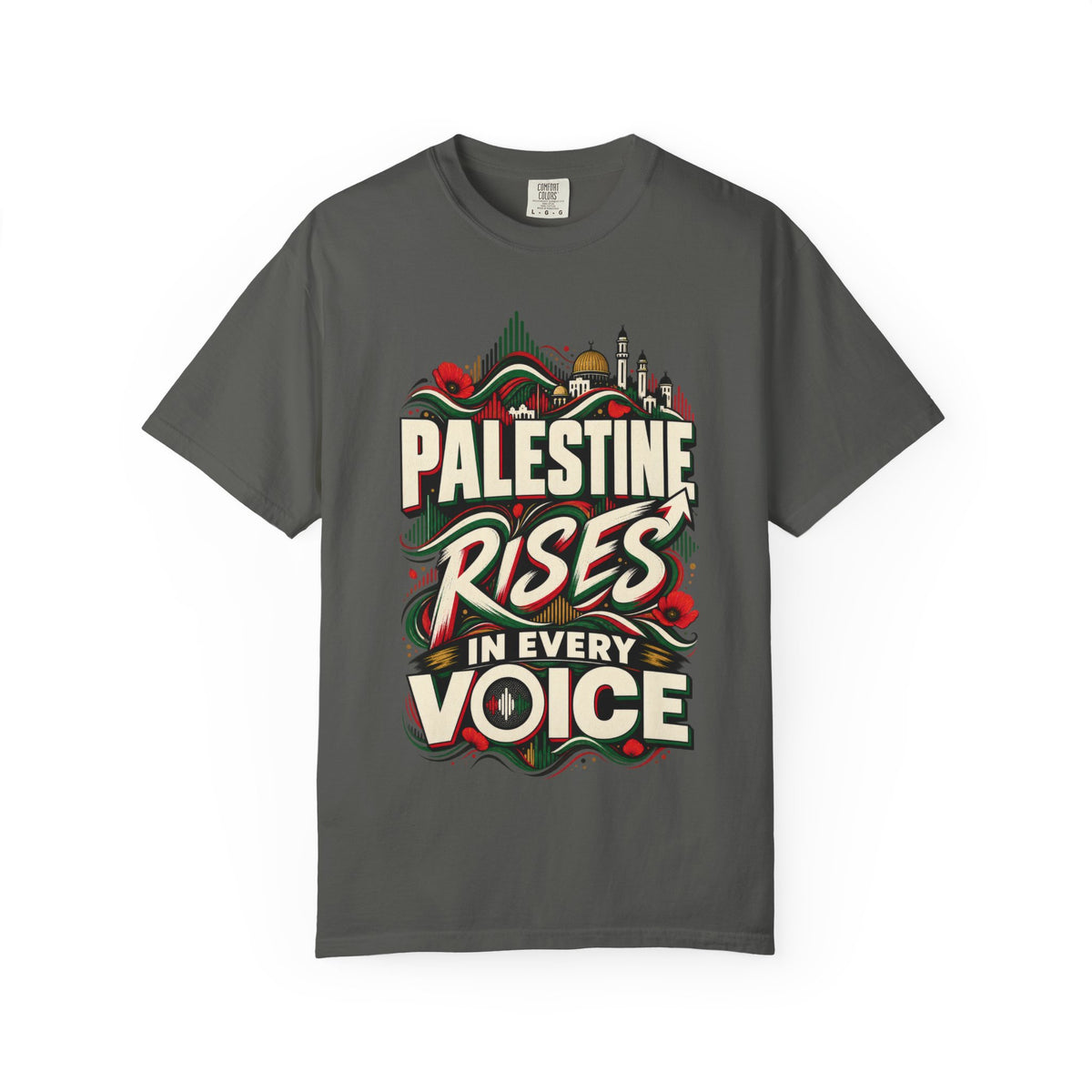 Palestine Rises Graphic T-Shirt — "Palestine Rises in Every Voice" Tee