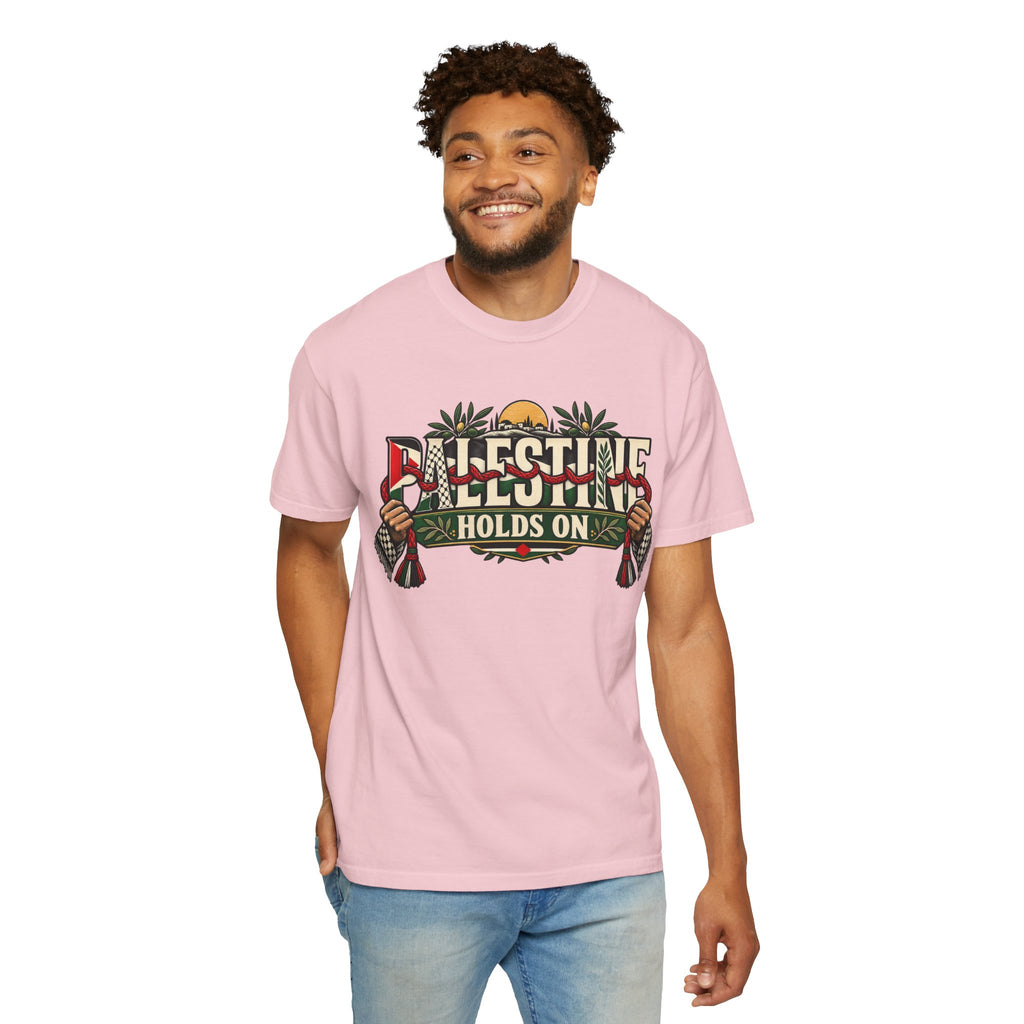 Palestine Holds On T-Shirt — Free Palestine Solidarity Graphic Tee