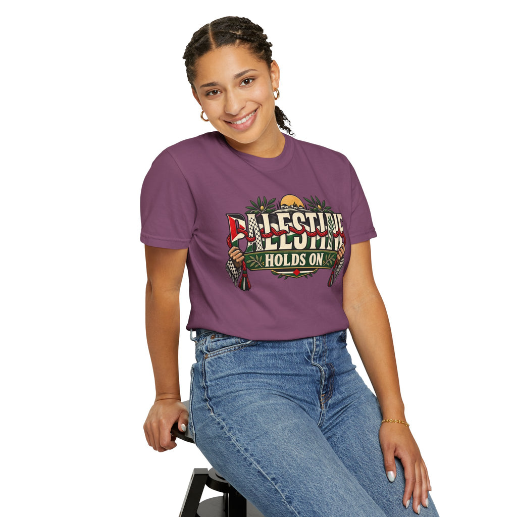Palestine Holds On T-Shirt — Free Palestine Solidarity Graphic Tee
