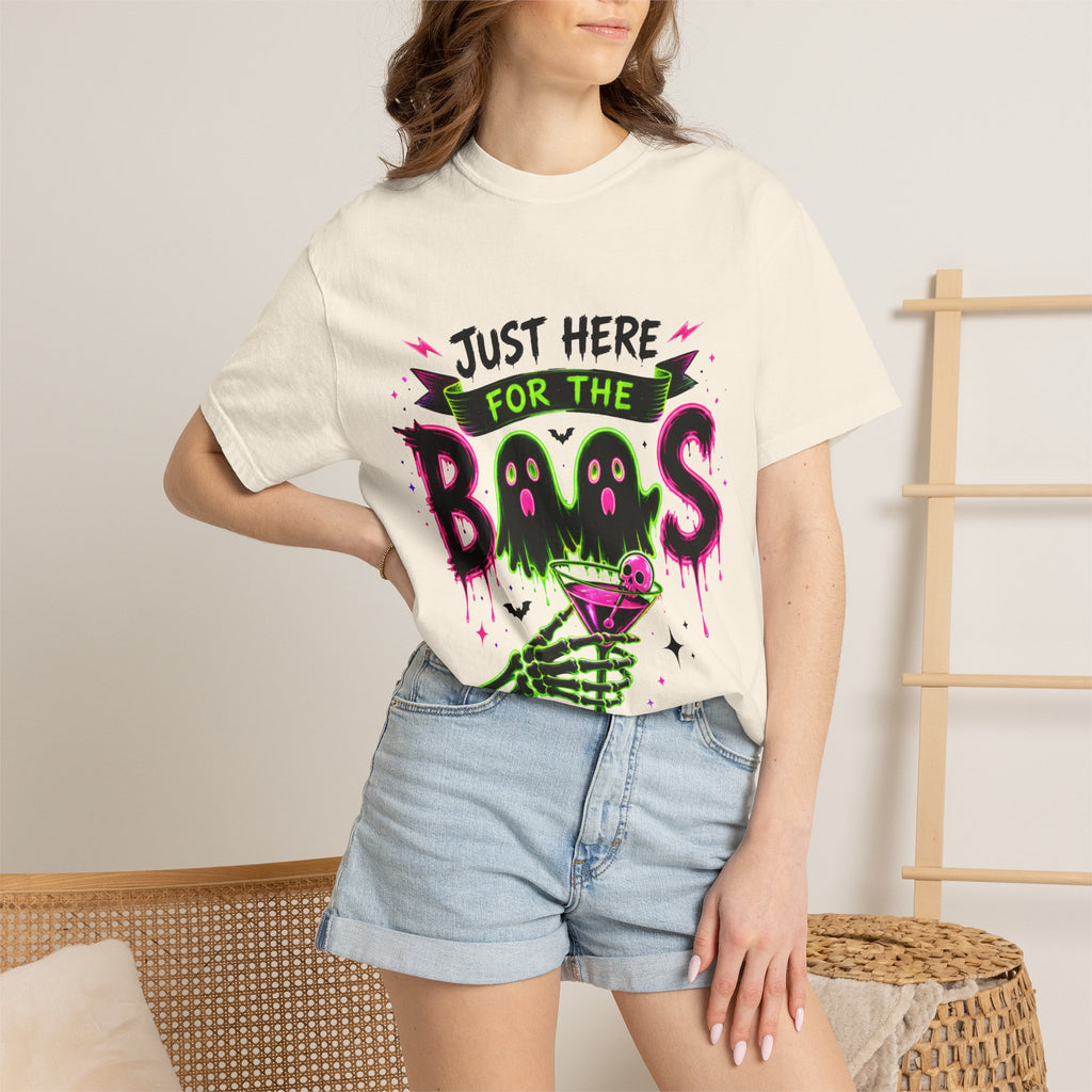 T-Shirt — "Just Here for the Boos" Halloween Ghost Graphic Tee