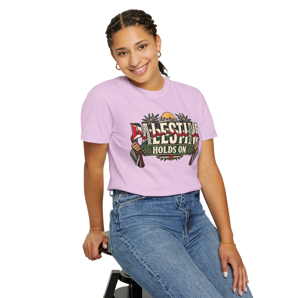 Palestine Holds On T-Shirt — Free Palestine Solidarity Graphic Tee