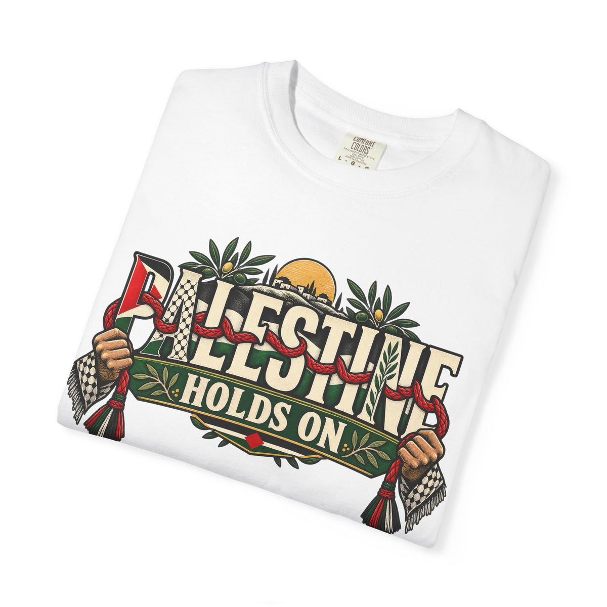 Palestine Holds On T-Shirt — Free Palestine Solidarity Graphic Tee