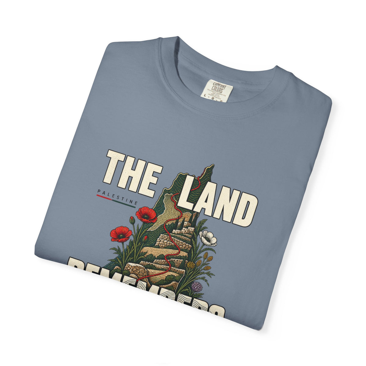 The Land Remembers T-Shirt — Memorial Floral Palestine Map Graphic