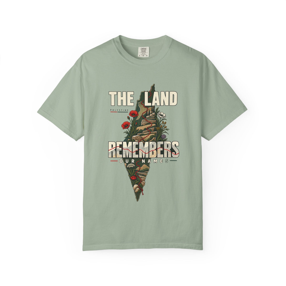 The Land Remembers T-Shirt — Memorial Floral Palestine Map Graphic