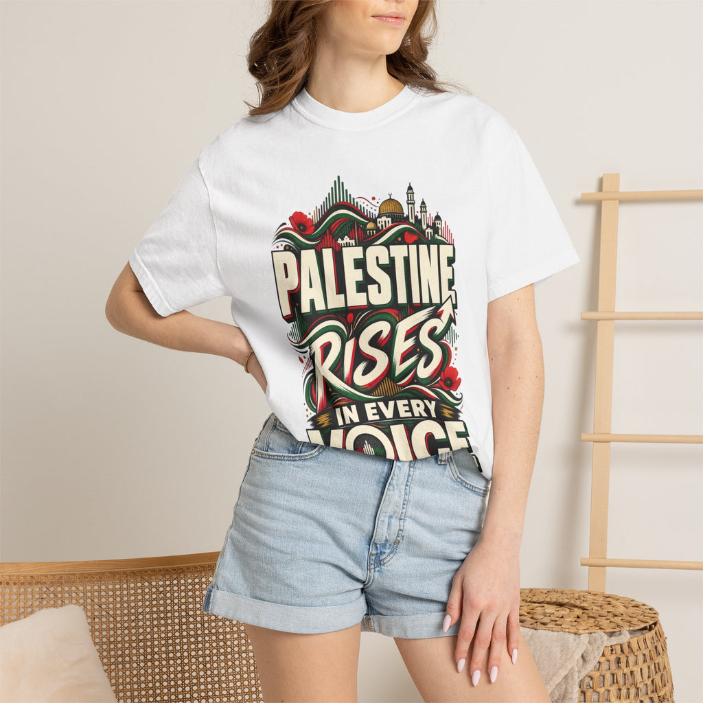 Palestine Rises Graphic T-Shirt — "Palestine Rises in Every Voice" Tee