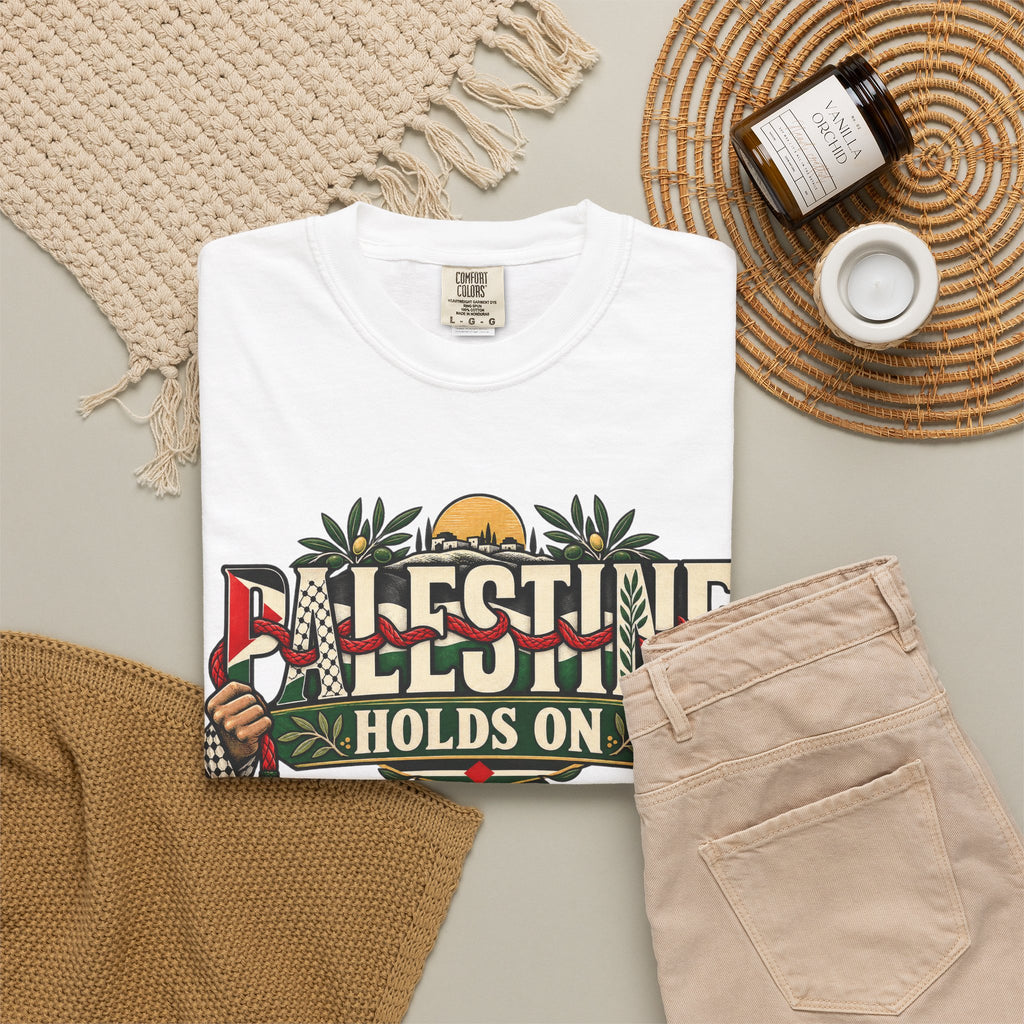 Palestine Holds On T-Shirt — Free Palestine Solidarity Graphic Tee