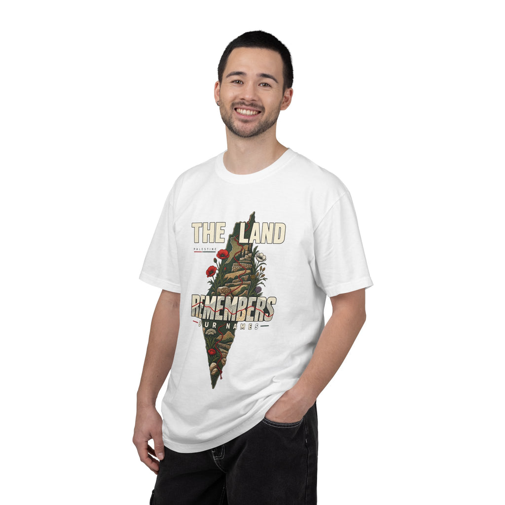 The Land Remembers T-Shirt — Memorial Floral Palestine Map Graphic
