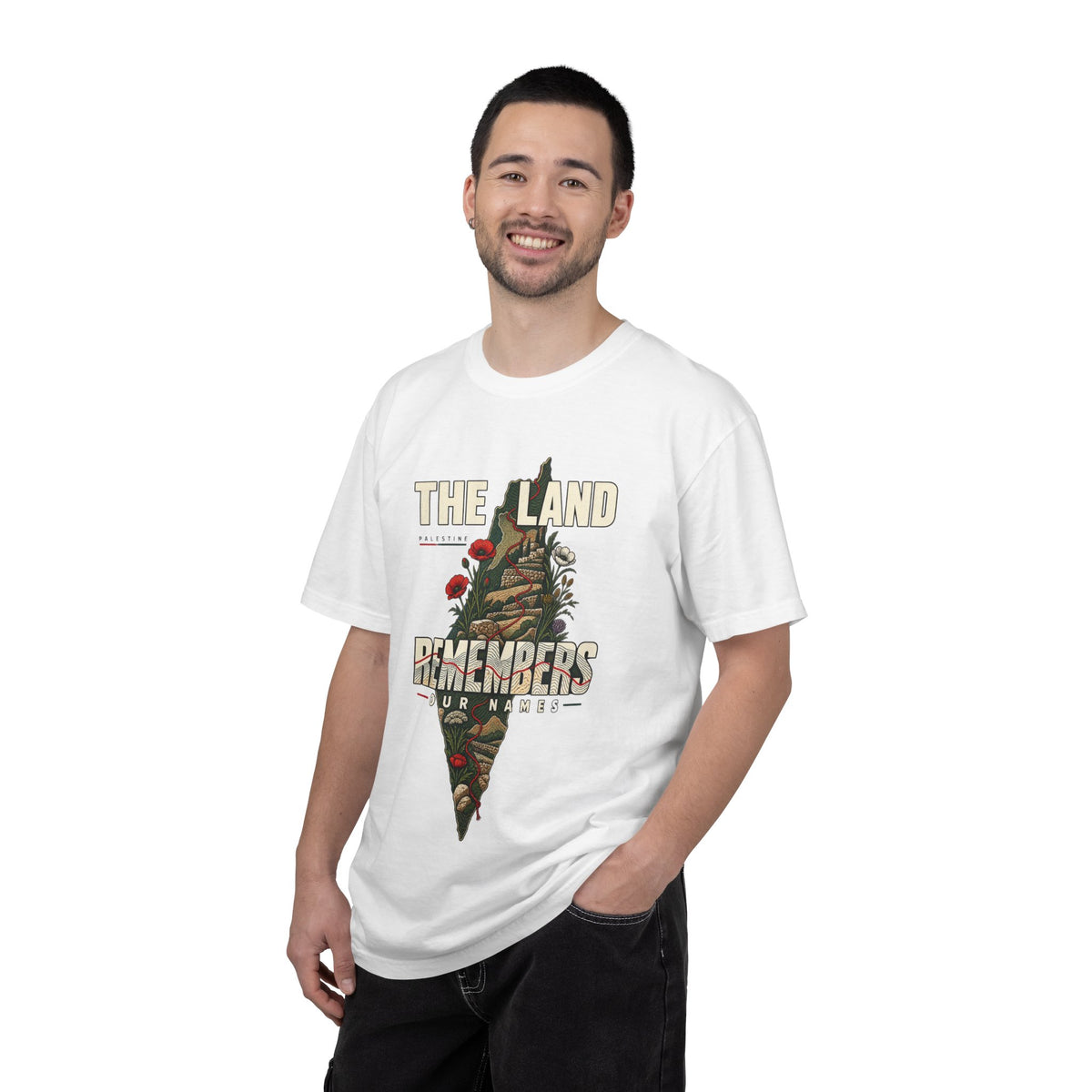 The Land Remembers T-Shirt — Memorial Floral Palestine Map Graphic
