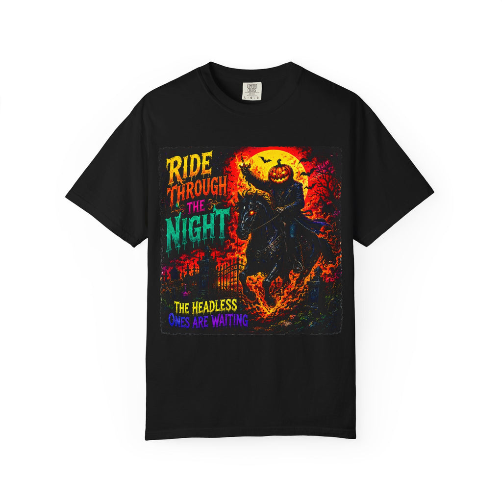 Ride Through the Night Halloween T-Shirt — Headless Horseman Graphic Tee