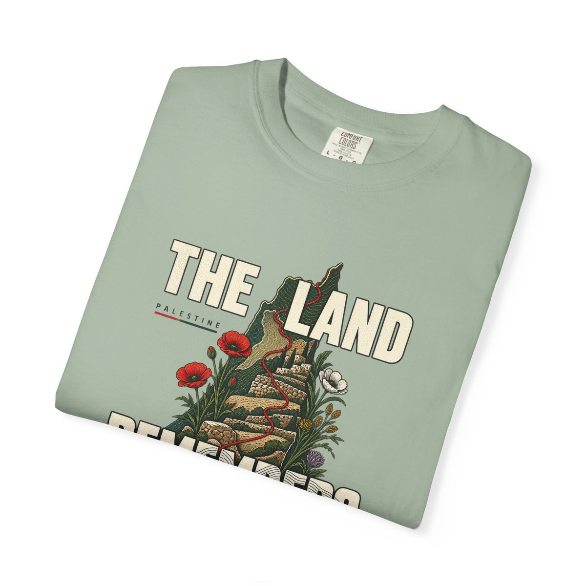 The Land Remembers T-Shirt — Memorial Floral Palestine Map Graphic