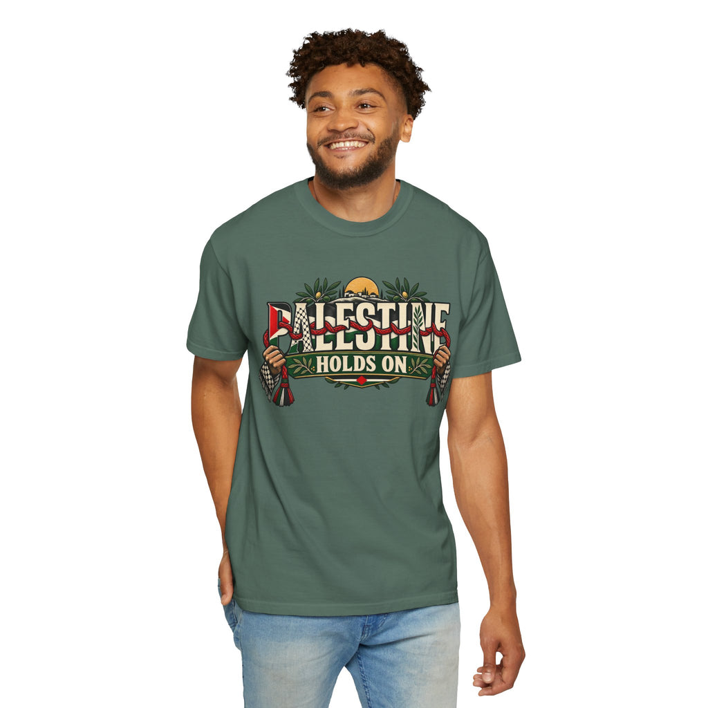 Palestine Holds On T-Shirt — Free Palestine Solidarity Graphic Tee