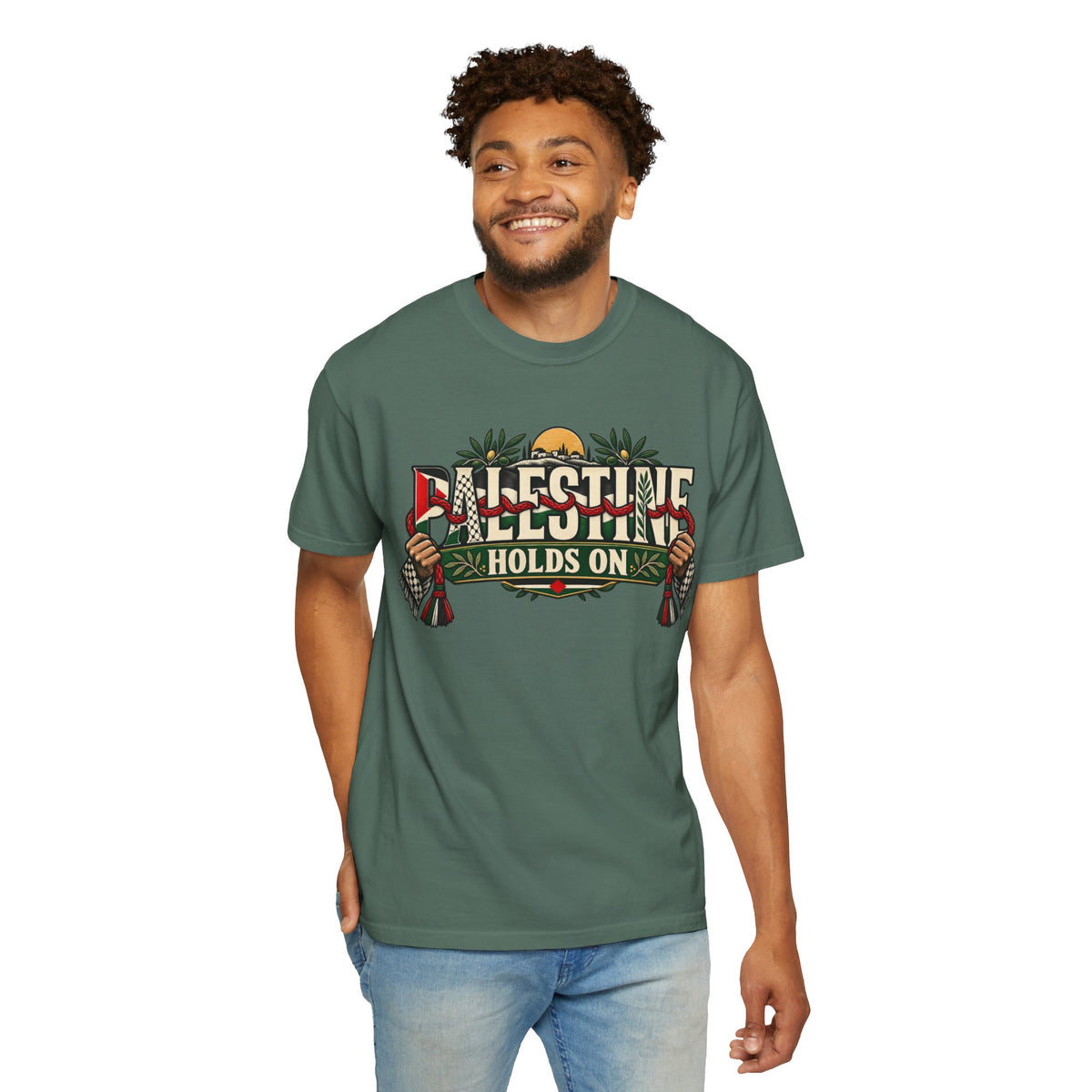 Palestine Holds On T-Shirt — Free Palestine Solidarity Graphic Tee