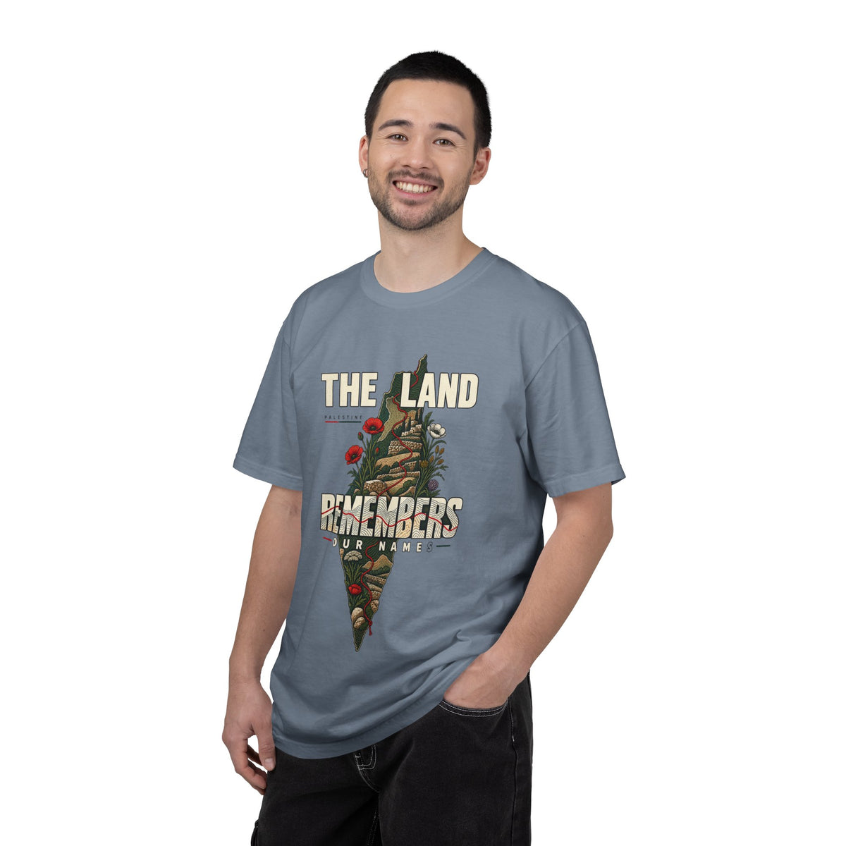 The Land Remembers T-Shirt — Memorial Floral Palestine Map Graphic