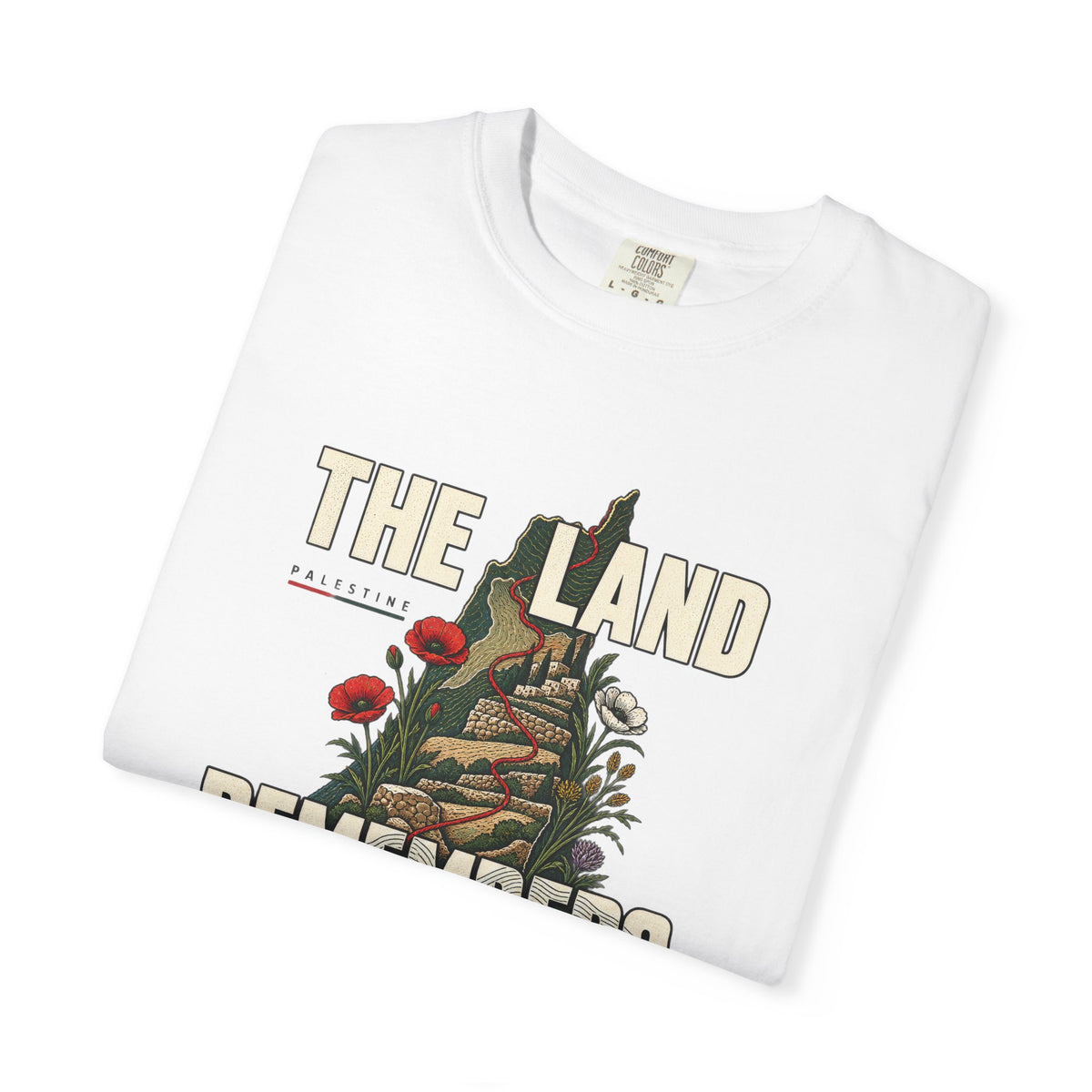 The Land Remembers T-Shirt — Memorial Floral Palestine Map Graphic